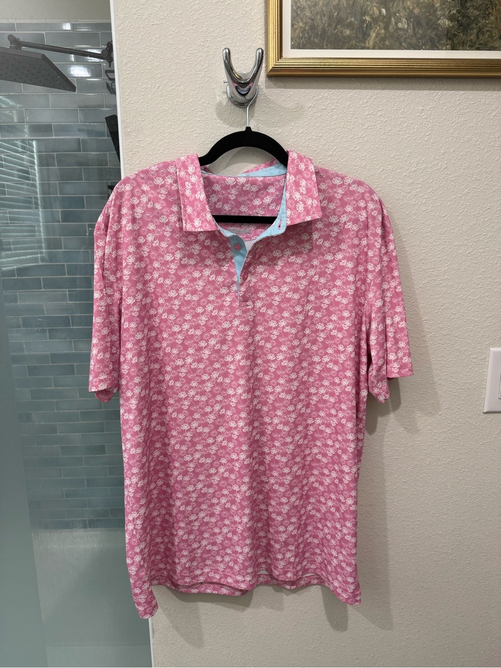 NWOT Men's Swannies Pink Floral Polo Golf Shirt - XL